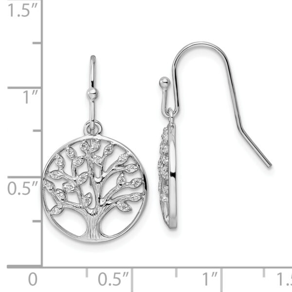 Sterling Silver Rhodium-plated Dangle Polished CZ Tree of Life Earrings - Image 3