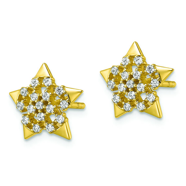 Sterling Silver CZ Gold-tone Star Post Earrings - Image 2