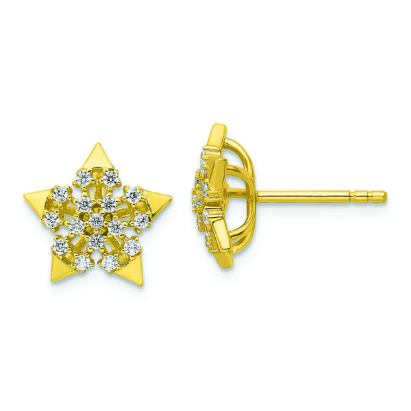 Sterling Silver CZ Gold-tone Star Post Earrings