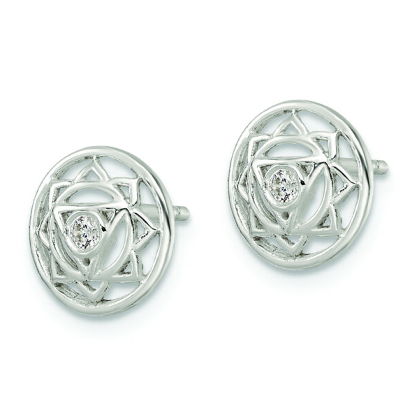 Sterling Silver CZ Solar Chakra w/Triangle Center Post Earrings - Image 2