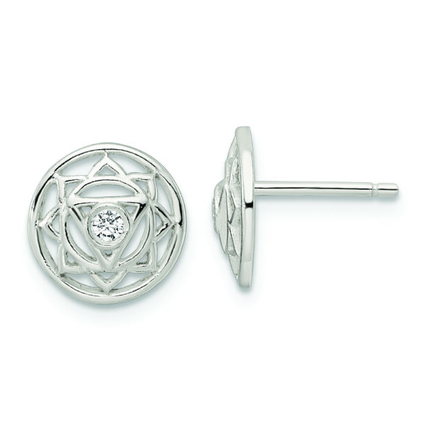 Sterling Silver CZ Solar Chakra w/Triangle Center Post Earrings