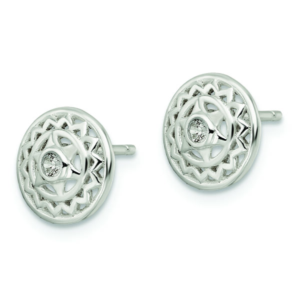 Sterling Silver CZ Heart Chakra Filigree Post Earrings - Image 2