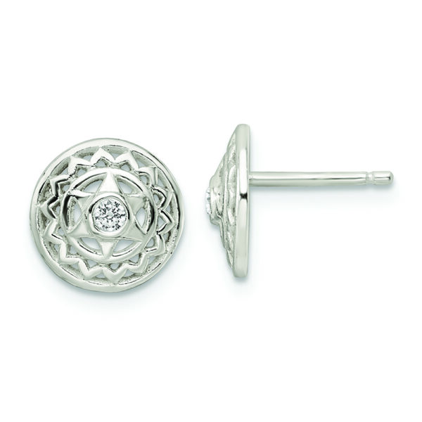 Sterling Silver CZ Heart Chakra Filigree Post Earrings