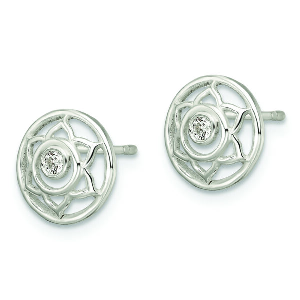 Sterling Silver CZ Lotus Chakra Filigree Post Earrings - Image 2