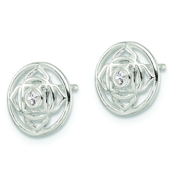 Sterling Silver CZ Root Chakra Filigree Post Earrings - Image 2