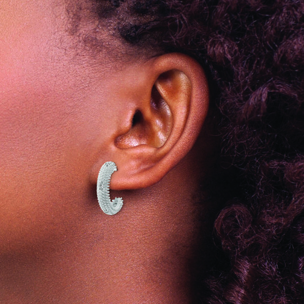 Sterling Silver Rhodium-plated CZ Post Hoop Earrings - Image 3
