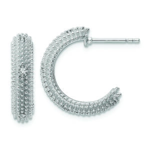 Sterling Silver Rhodium-plated CZ Post Hoop Earrings
