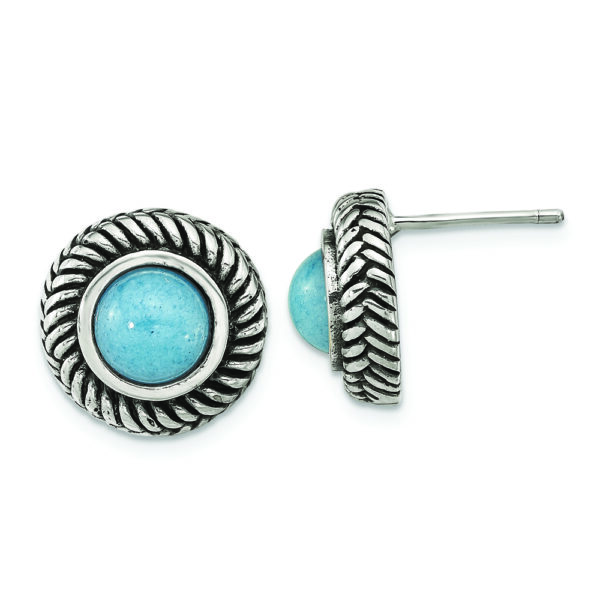 Sterling Silver Polished & Antiqued Imitation Turquoise Circle Post Earring