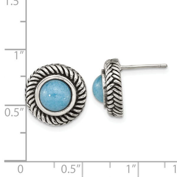 Sterling Silver Polished & Antiqued Imitation Turquoise Circle Post Earring - Image 3