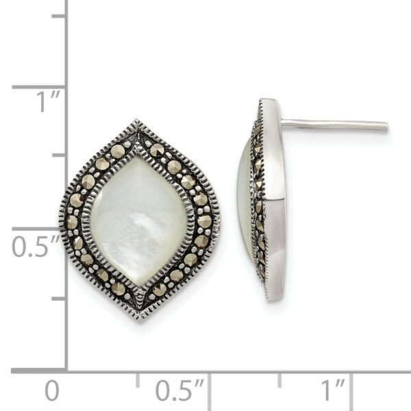 Sterling Silver Antiqued Marcasite & MOP Post Earrings - Image 2