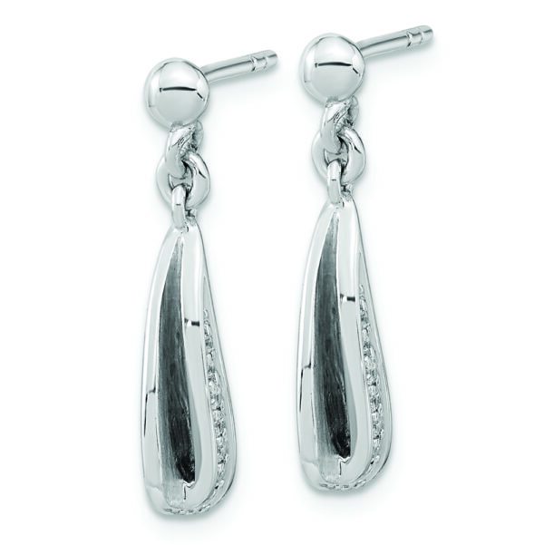 Sterling Silver RH-plated Brushed & Polished CZ Dangle Post Earrings - Image 2