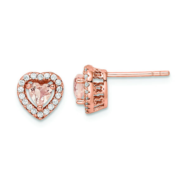 Sterling Silver Rose-tone Polished Pink & White CZ Heart Post Earrings