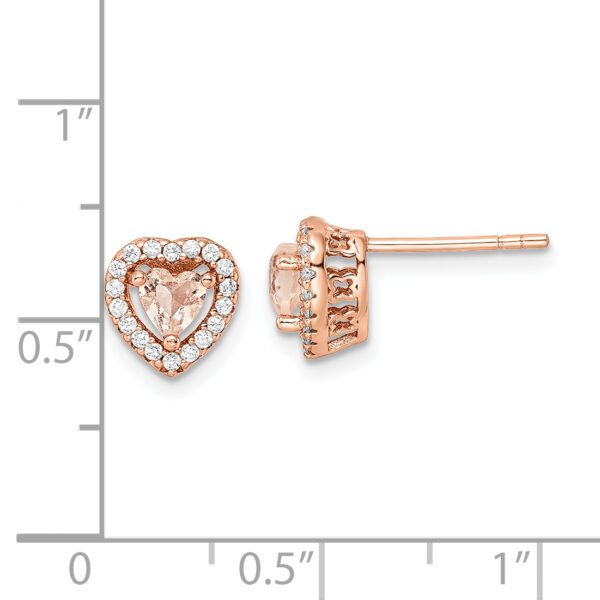 Sterling Silver Rose-tone Polished Pink & White CZ Heart Post Earrings - Image 3
