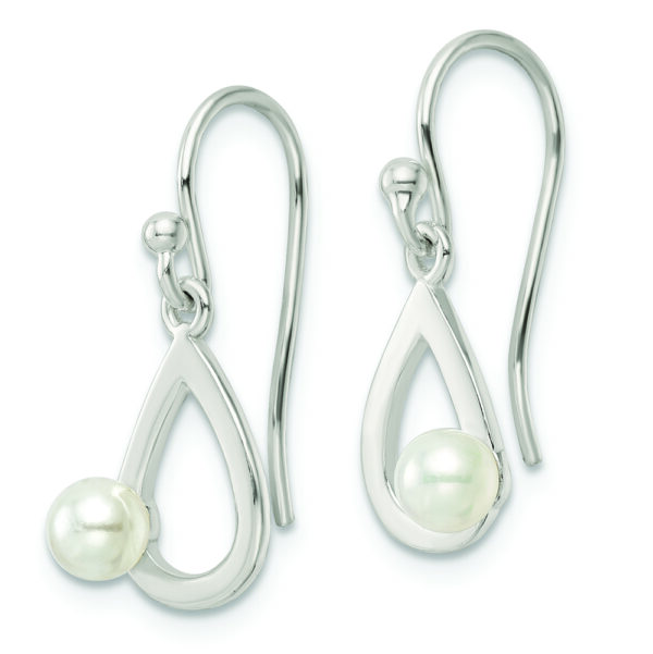 Sterling Silver Polished Teardrop w/ Imitation Pearl Shepherd Hook Earrings - Image 2