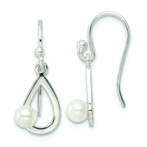 Sterling Silver Polished Teardrop w/ Imitation Pearl Shepherd Hook Earrings