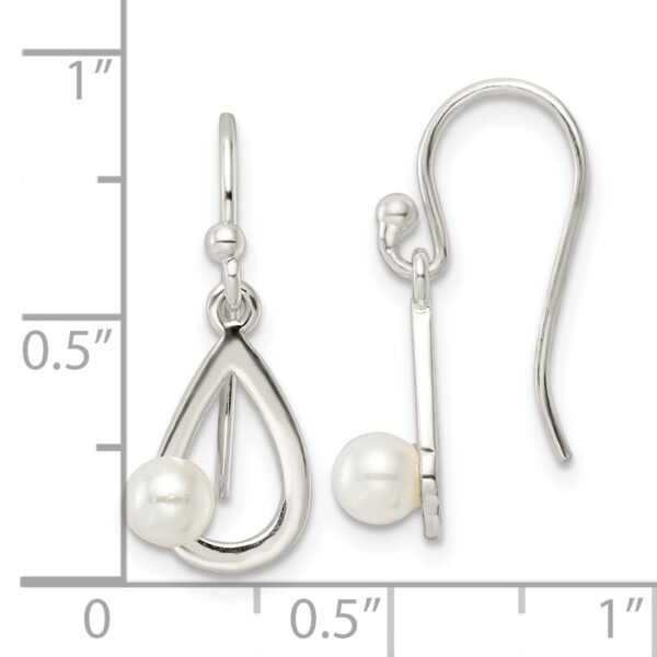 Sterling Silver Polished Teardrop w/ Imitation Pearl Shepherd Hook Earrings - Image 3