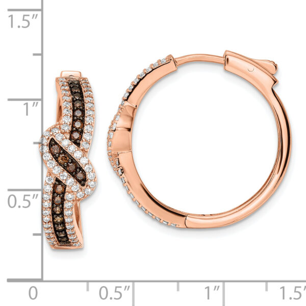 Sterling Silver Rose-tone Blk Rhodium-plate CZ Fancy Hinged Hoop Earrings - Image 3