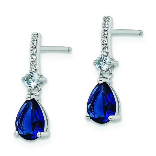 Sterling Silver Rhodium-plated CZ and Blue Glass Post Dangle Earrings - Image 2