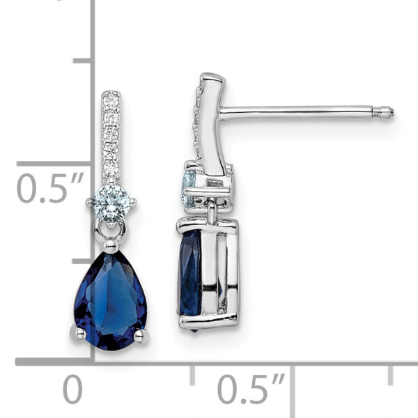 Sterling Silver Rhodium-plated CZ and Blue Glass Post Dangle Earrings - Image 3