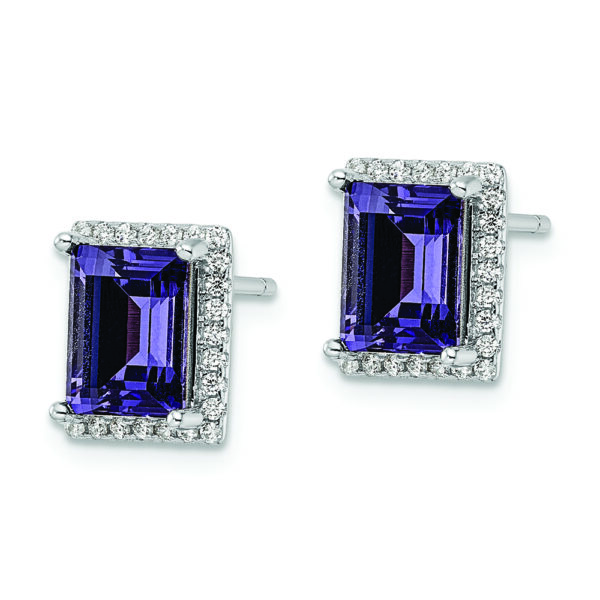 Sterling Silver Rhodium-plated CZ & Purple Crystal Post Earrings - Image 2
