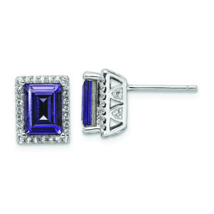 Sterling Silver Rhodium-plated CZ & Purple Crystal Post Earrings