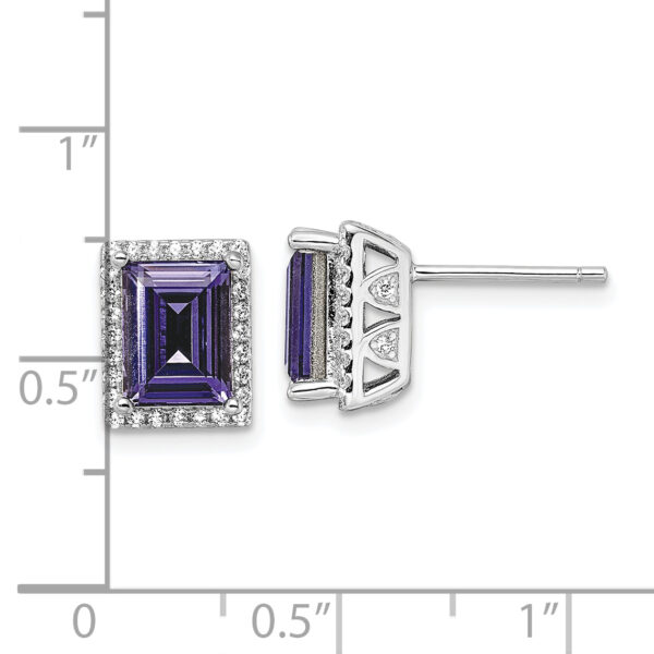 Sterling Silver Rhodium-plated CZ & Purple Crystal Post Earrings - Image 3