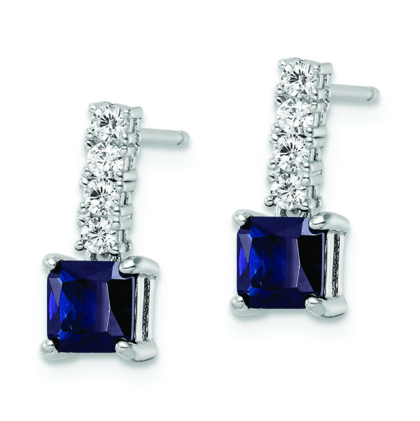 Sterling Silver Polished Rhodium Cr. Blue Spinel and CZ Post Dangle Earring - Image 2