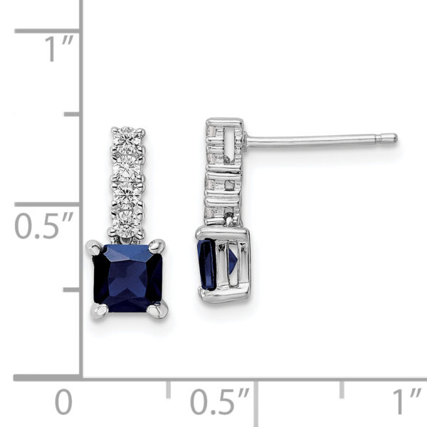 Sterling Silver Polished Rhodium Cr. Blue Spinel and CZ Post Dangle Earring - Image 3