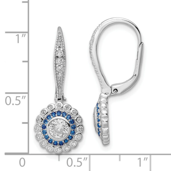 Sterling Silver Rhodium-plated Polished Blue & White CZ Leverback Earrings - Image 3