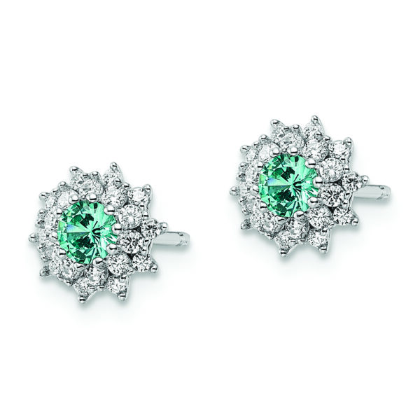 Sterling Silver Rhodium plated Teal & White CZ Post Earrings - Image 2