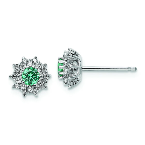 Sterling Silver Rhodium plated Teal & White CZ Post Earrings