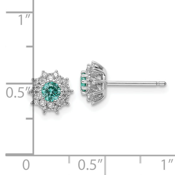 Sterling Silver Rhodium plated Teal & White CZ Post Earrings - Image 3