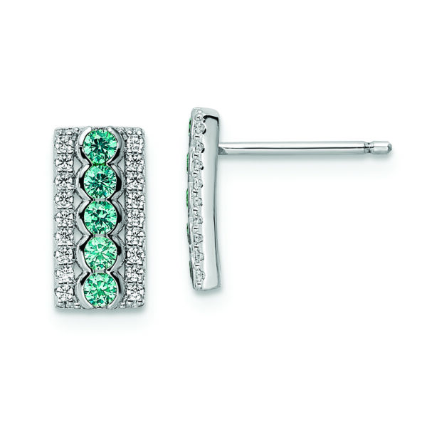 Sterling Silver Rhodium plated Aqua & White CZ Post Earrings