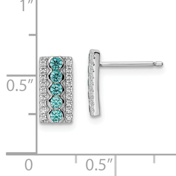 Sterling Silver Rhodium plated Aqua & White CZ Post Earrings - Image 3