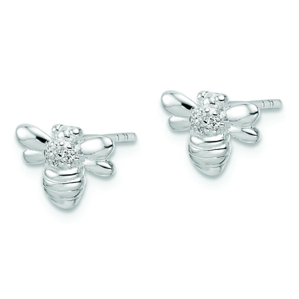 Sterling Silver Rhodium-plated Polished CZ Bumble Bee Post Earrings - Image 2