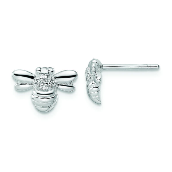 Sterling Silver Rhodium-plated Polished CZ Bumble Bee Post Earrings