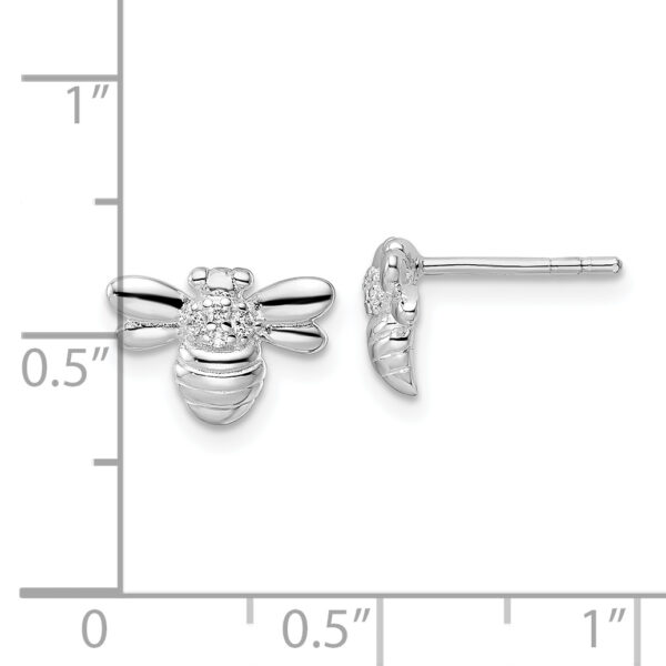Sterling Silver Rhodium-plated Polished CZ Bumble Bee Post Earrings - Image 3