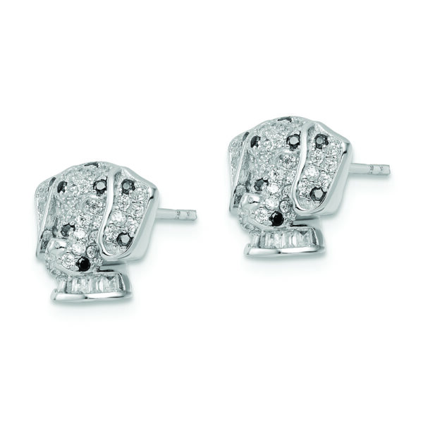 Sterling Silver Rhodium-plated Polished CZ Dalmatian Head Post Earrings - Image 2