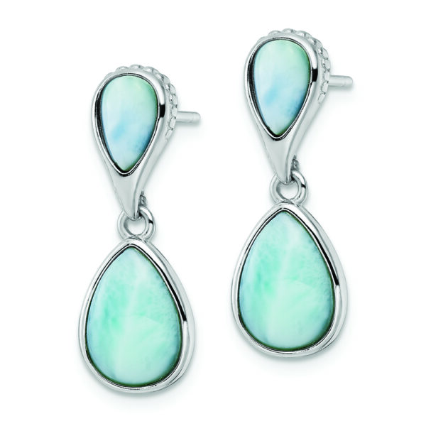 Sterling Silver Rhodium-plated Polished Pear Shape Larimar Dangle Earrings - Image 2