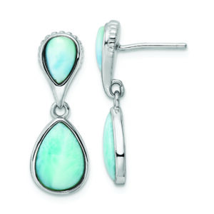 Sterling Silver Rhodium-plated Polished Pear Shape Larimar Dangle Earrings