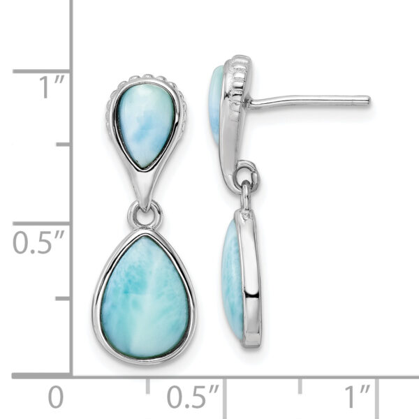 Sterling Silver Rhodium-plated Polished Pear Shape Larimar Dangle Earrings - Image 3