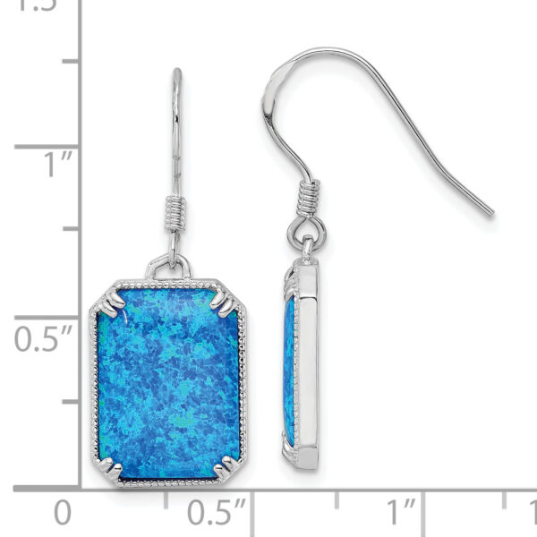 Sterling Silver RH-plated Blue Created Opal Beaded Border Earrings - Image 3