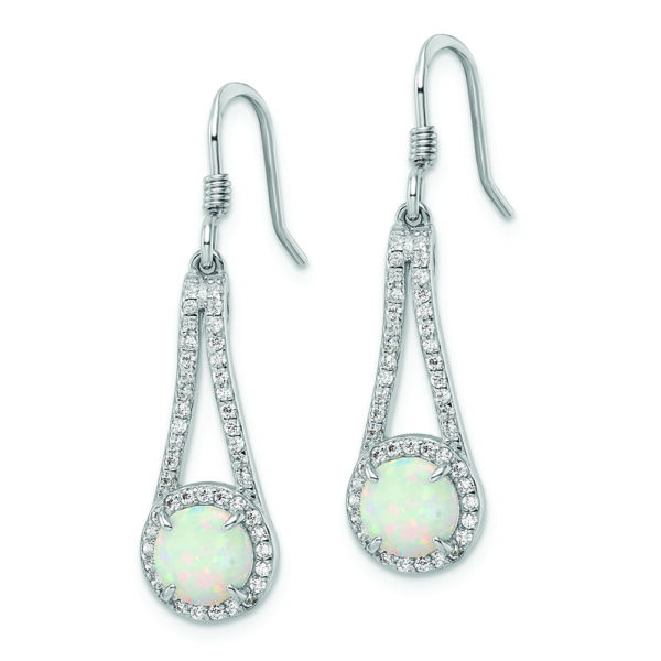 Sterling Silver Rhodium-plated CZ & White Created Opal Dangle Earrings - Image 2