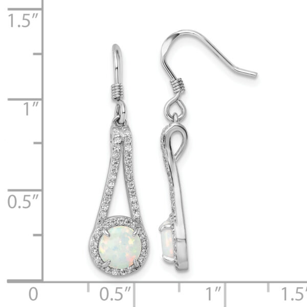 Sterling Silver Rhodium-plated CZ & White Created Opal Dangle Earrings - Image 3