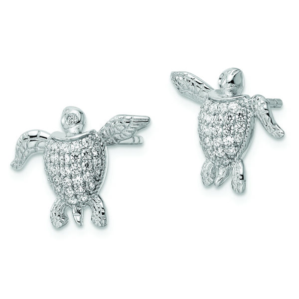 Sterling Silver Rhodium-plated CZ Sea Turtle Post Earrings - Image 2