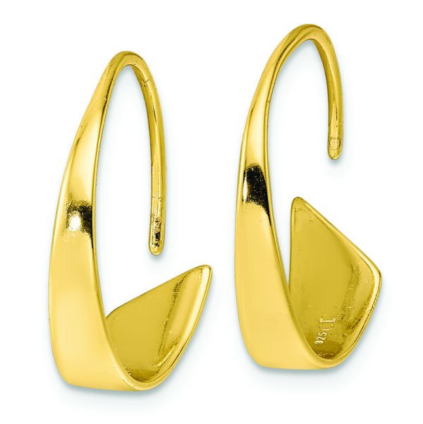 Sterling Silver Gold-tone Polished Flat Bar Hoop Threader Earrings - Image 2