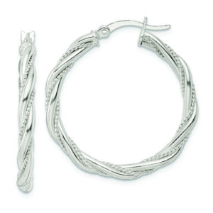 Sterling Silver Polished Twisted Rope Hoop Earrings