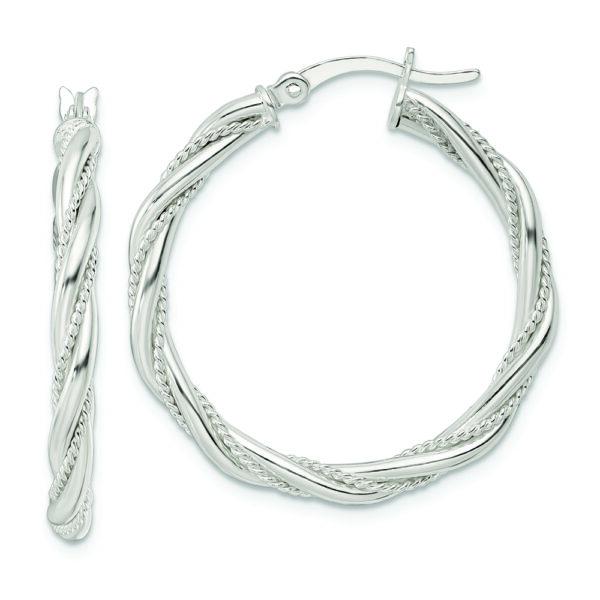 Sterling Silver Polished Twisted Rope Hoop Earrings