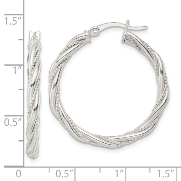 Sterling Silver Polished Twisted Rope Hoop Earrings - Image 3