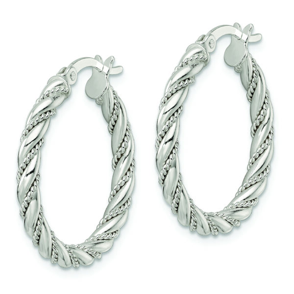 Sterling Silver Polished Twisted Rope Hoop Earrings - Image 2